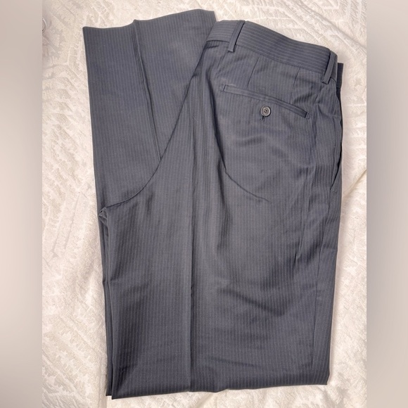 HUGO BOSS James Brown dark gray striped trousers pants flat front - Picture 1 of 6